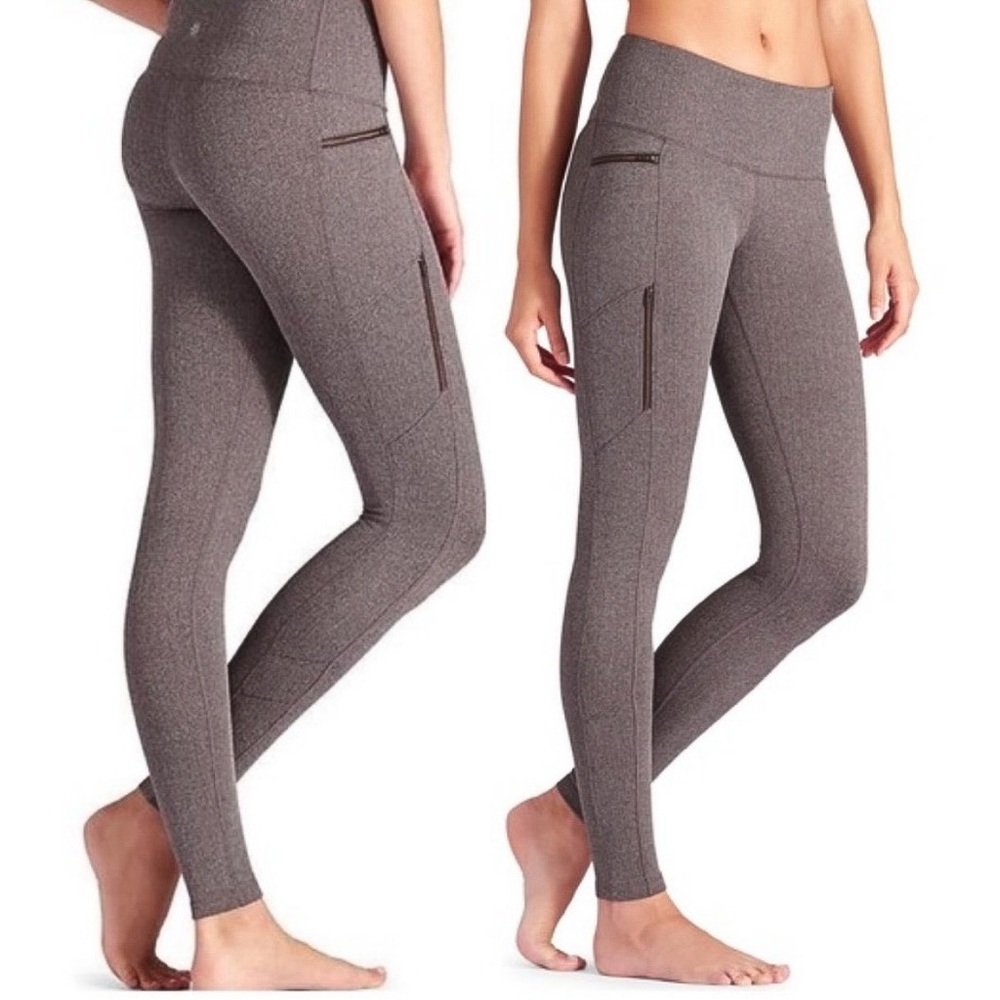 Athleta Sly Drifter Herringbone Leggings Tights Shale Brown Sz Small